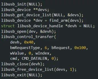 Robotic arm control code using libusb